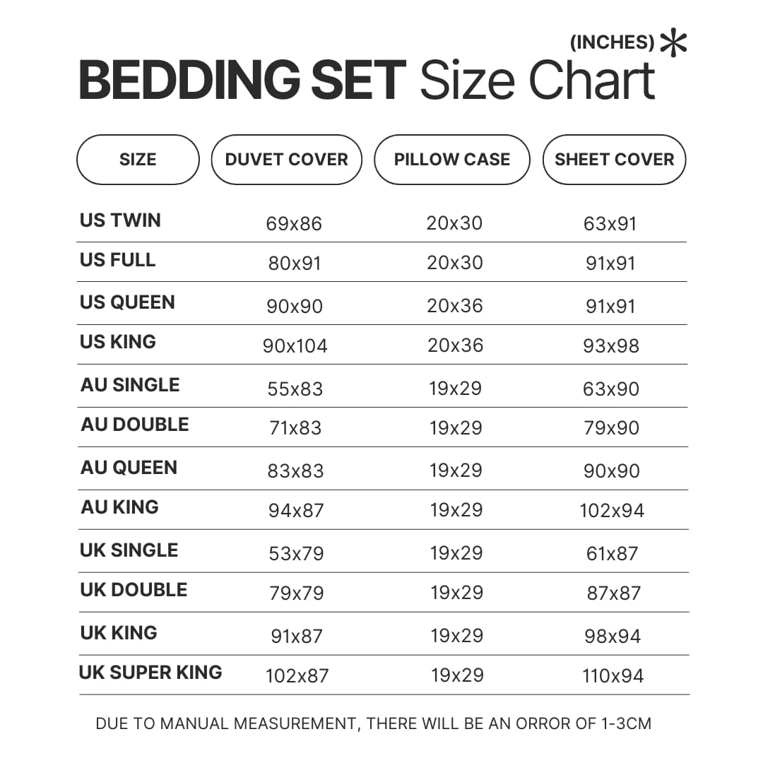 Bedding Set Size Chart - Evangelion Store
