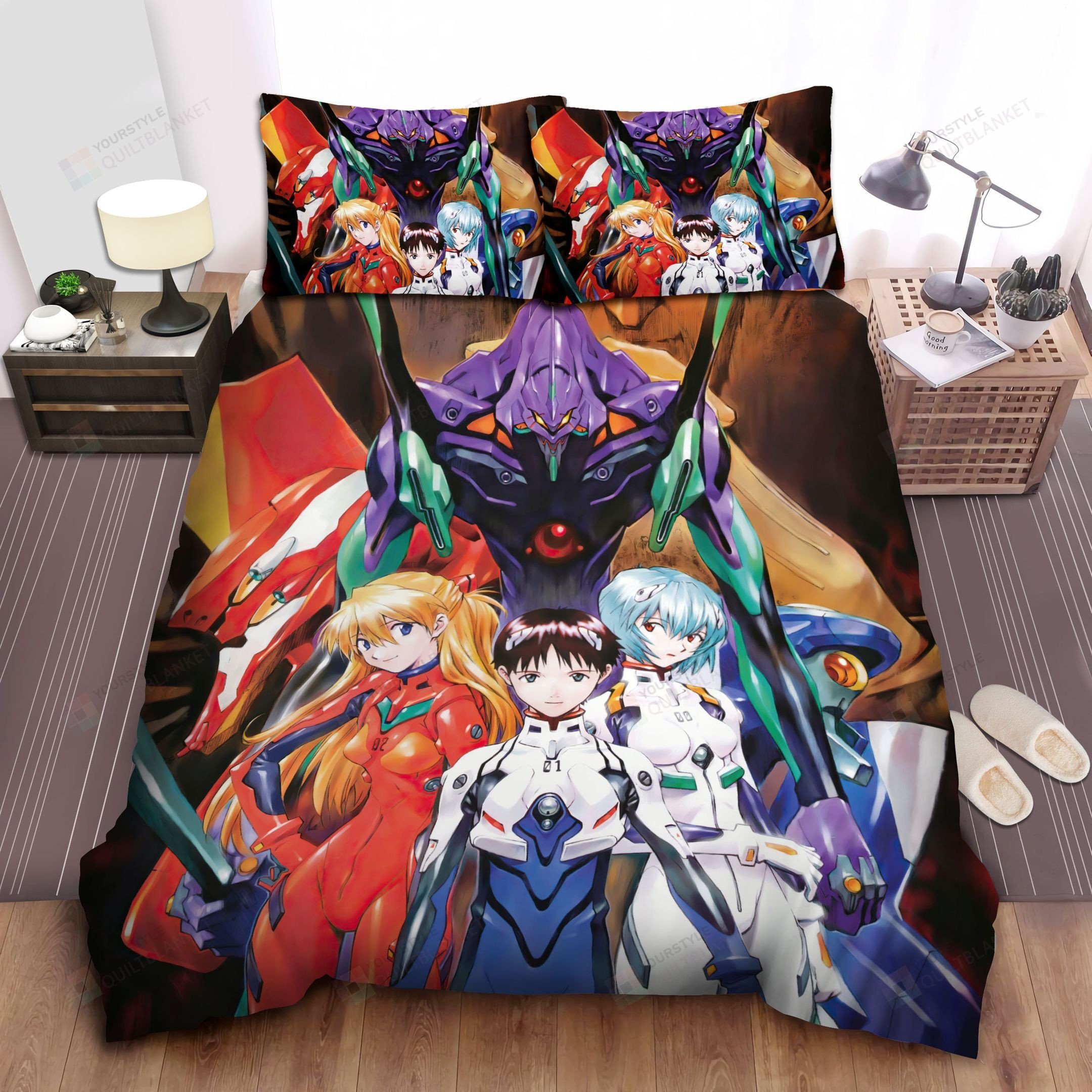 neon genesis evangelion original anime series poster bed sheets duvet cover bedding setswod87 - Evangelion Store